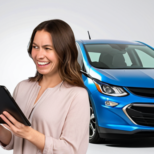 Home 4 **
A split-screen image. On one side, a frustrated person looking at a high insurance quote on a laptop. On the other side, the same person smiling confidently while comparing quotes on a tablet, highlighting a much lower price. The background should include subtle hints of a Chevrolet Bolt EV. The overall tone should be informative and encouraging.
**