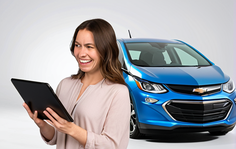 **
A split-screen image. On one side, a frustrated person looking at a high insurance quote on a laptop. On the other side, the same person smiling confidently while comparing quotes on a tablet, highlighting a much lower price. The background should include subtle hints of a Chevrolet Bolt EV. The overall tone should be informative and encouraging.
**